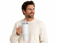 Gobelet isotherme en acier inoxydable à double paroi de 40 oz (1200 ml) pour sublimation, blanc, avec poignée en plastique, 12-24h, vente en gros