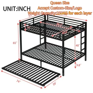 Estructura de <span class=keywords><strong>Cama</strong></span> Litera Metálica Resistente, <span class=keywords><strong>Doble</strong></span> sobre <span class=keywords><strong>Doble</strong></span>, con <span class=keywords><strong>Cama</strong></span> <span class=keywords><strong>Nido</strong></span>, para Uso en Escuelas, Hospitales y Apartamentos, Diseño Moderno que Ahorra Espacio - Product Image 3