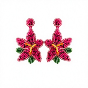 Pendientes Colgantes de Moda con Diseño de Flor de Pentagrama Verde y Rosa, en Acrílico y Aleación de Zinc, Accesorio de Moda al por Mayor WHE - Product Image 1
