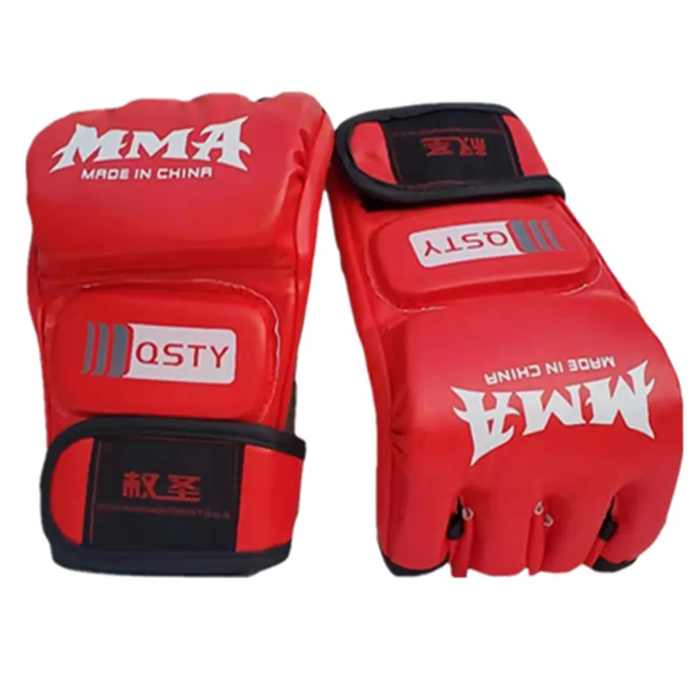 FDBRO Boxing Gloves MMA Gloves Muay Thai Training Gloves MMA Boxer Fight Boxing Equipment Half Mitts PU Leather Black/Red