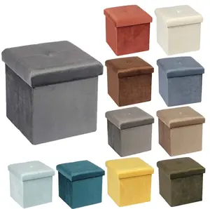 Bailey High Quality Square Folding Living Storage Furniture Pieces With Velvet Fabric Folding Stool Cube Ottoman