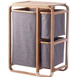 Bamboo irregular-shaped <b>storage</b> dustproof <b>shelf</b>, bamboo circle curved art <b>storage</b> rack, towel and laundry <b>basket</b>, three-drawer - Product Image 1