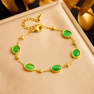 Emerald Jewelry <b>Set</b> Oval Geometric Bezel Setting Stainless Steel Necklace Earrings <b>Bracelet</b> Women's Everyday Wear - Product Image 3