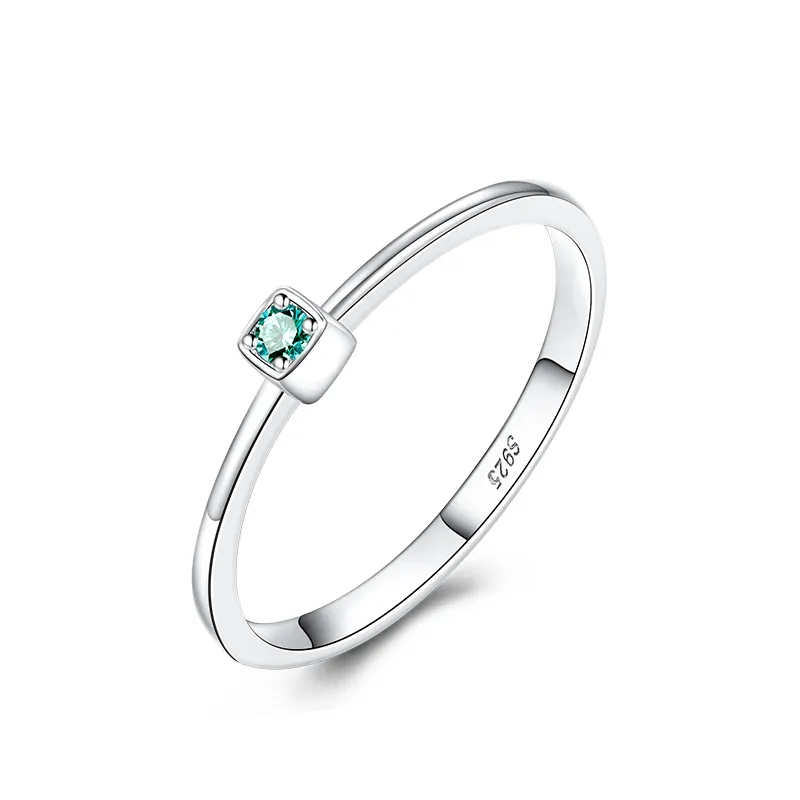 Fine Jewelry Thin Circle Cubic Zircon Wedding Rings Women Gift Jewellery Minimalist Green Gemstone 925 Sterling Silver Rings