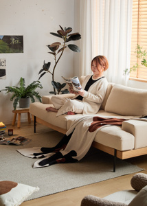 Elegante Divano Sezionale a Due Posti in Stile Giapponese, Sfoderabile e Lavabile in Lino e Cotone, Colore Personalizzabile per Appartamenti Interni - Product Image 2