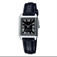Reloj de Cuarzo Miyota Personalizable para Hombre, de Acero Inoxidable, con Correa de Cuero, Diseño Cuadrado Gótico con Puntas Decorativas, 41 mm, Números Romanos