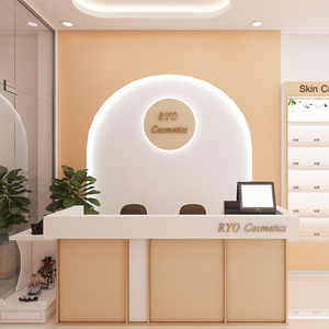 Mostrador de Isla de cosméticos de doble cara lacado al por menor, tienda de belleza de moda, diseño de muebles de interior, estante de exhibición de maquillaje personalizado - Product Image 3