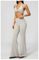 Ensemble de vêtements de sport personnalisé avec logo, soutien-gorge de sport dos nu, pantalon de yoga taille haute froncé aux fesses, coupe évasée, pour femme