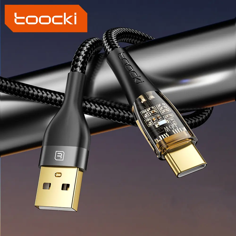 Toocki nylon braided fast charging usb type c cable de datos ligero 6a tipo c para huawei y xiomi usb type c cable