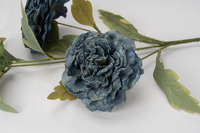 Fleur artificielle réaliste en soie, type Ranunculus Western Cabbage Rose Blue, avec bords brûlés, 86 cm, pour mariage, Noël, Pâques, Saint-Valentin, décoration intérieure