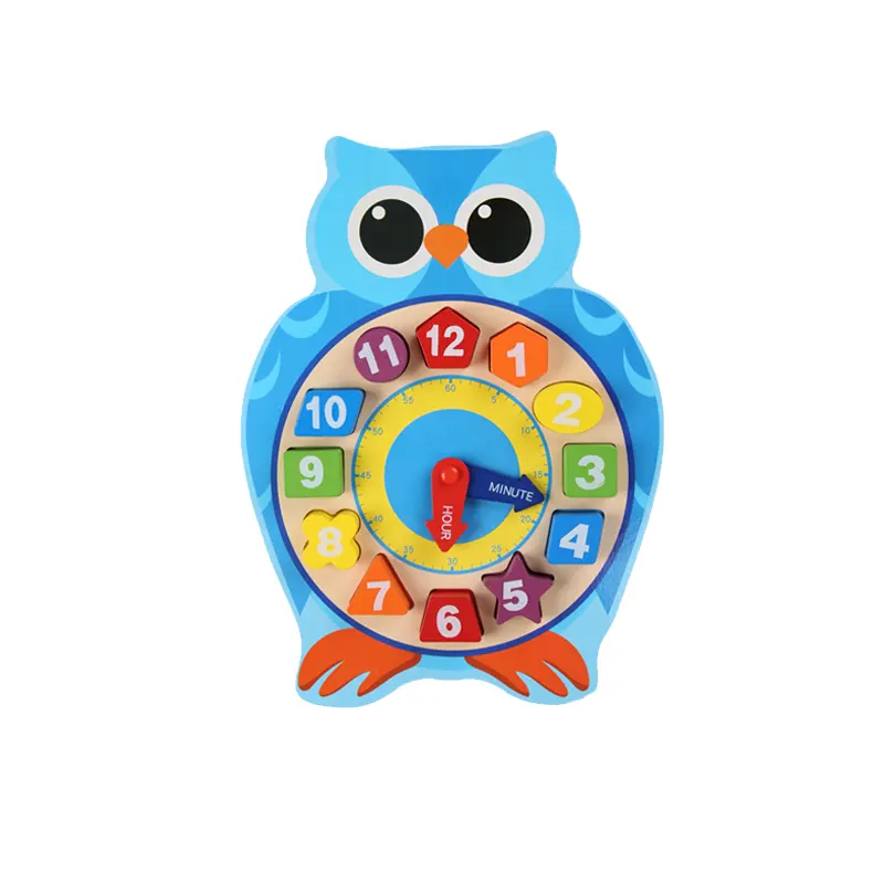 Jouets éducatifs en bois à bas quantité minimale de commande horloge en bois bloc de construction éducation préscolaire jouet hibou Puzzle en bois horloge pour les enfants apprenant