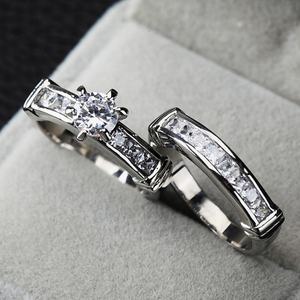 Cadeau pour la Saint-Valentin, bague de mariage en acier inoxydable plaqué or 24 carats avec diamants pour les couples - Product Image 4