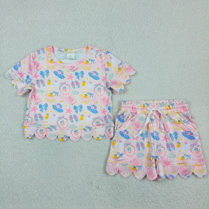 En stock Ensemble d'été pour bébés filles et enfants, hauts sans manches à nœuds et fleurs, shorts à volants - Product Image 4