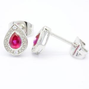 Pendientes Personalizados de Oro Blanco de 18K, 14K y 9K con Rubíes en Forma de Pera para Mujer, Clásicos para Aniversario o Compromiso - Product Image 2