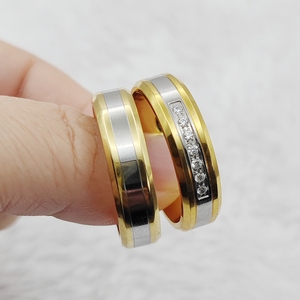 Anillos de compromiso de boda de acero inoxidable y dorado moderno para aniversarios de novia Promesas La selección más grande del minorista en línea - Product Image 4