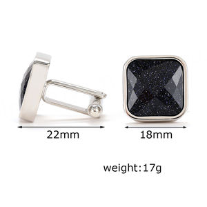Boutons de manchette pour hommes de haute qualité, vente chaude transfrontalière, simples et luxueux, en pierre bleue et argent, accessoires de chemise carrés - Product Image 6
