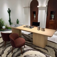 Table à thé moderne en bois et marbre avec surface incrustée, coins arrondis, pour salle de cérémonie du thé et bureau