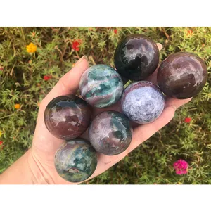 India Big Natural Premium Polished Green Moss Agate Gemstone Healing Clear Crystal Sphere Balls Sky Blue