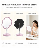 Miroir de maquillage de bureau personnalisé en forme de fleur, rose mignon, pivotant à 360°, finition argentée, OEM ODM, directement de l'usine