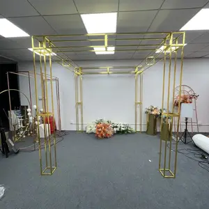 S0325 outdoor elegant wedding decoration stage backdrop stand pipe and drape gold metal Chuppah Canopy arch Mandap