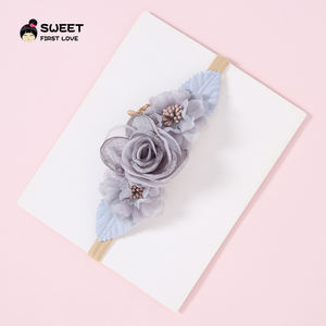 Natural well <span class=keywords><strong>Baby</strong></span> Girl Stirnband mit Perlen Schöne <span class=keywords><strong>Baby</strong></span> Girl Taufe Foto Prop Haarschmuck Blumen Stoff Stirnband - Product Image 3