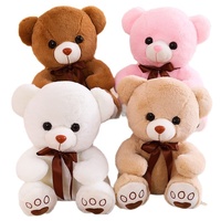Ours en peluche marron câlin avec écharpe, nœud et motif de patte en forme de cœur – Adorable cadeau promotionnel, poupée d'accompagnement pour filles