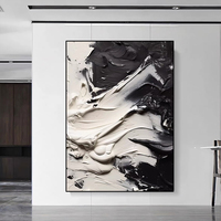 Peinture murale abstraite texturée, peinte à la main, grande taille, noir et blanc, artisanale, pour la décoration de la maison