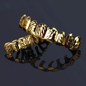 A buon mercato ottone vero oro denti <span class=keywords><strong>Grillz</strong></span> Top & Bottom <span class=keywords><strong>Grillz</strong></span> Set Rapper hip hop gioielli per il corpo da uomo di alta qualità - Product Image 2