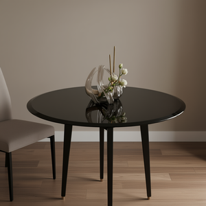 Piano Tavolo Rotondo in Vetro Temperato Nero da 28 Pollici, Spessore 3/8 Pollici, Bordo Smussato, Elegante Tavolo da Pranzo - Product Image 2