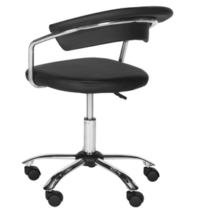 <span class=keywords><strong>Chaise</strong></span> de bureau pivotante réglable avec revêtement en similicuir noir et base chromée, tabouret roulant pour salon, laboratoire de manucure, clinique et atelier - Product Image 5