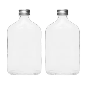 Оптовая продажа, пустые Прозрачные плоские стеклянные бутылки для алкогольных напитков, 12 унций, 350 мл