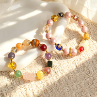 Bracelet porte-bonheur Pixiu de style chinois en quartz rose naturel, quartz fraise, calcédoine violette fumée, bracelet élastique perlé, bijoux