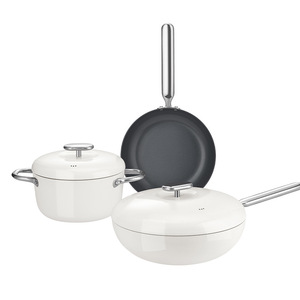 Deshilang <b>Ceramic</b> Non-Stick Cookware Set 3-Piece White Frying <b>Pan</b> Saucepan With Lid Oven Safe Aluminum Alloy Base - Product Image 1