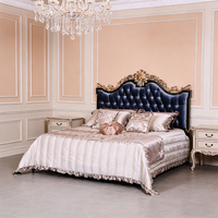Ensemble de chambre à coucher de luxe personnalisé, style royal antique, avec lit capitonné en velours à boutons, taille Queen ou King