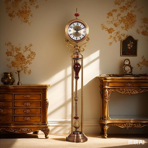 European Style Floor <b>Clock</b> Standing <b>Clock</b> Silent Home Decor Ornament Circular Design For Villa Interior - Product Image 1