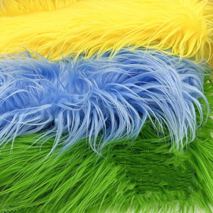 <span class=keywords><strong>Tela</strong></span> de Pelo Sintético de 110 mm de Largo, con Estampado Colorido Azul y <span class=keywords><strong>Amarillo</strong></span>, para Juguetes y Pelucas - Product Image 1