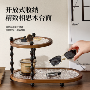 Acacia Wood Round Storage <b>Shelf</b> 21x33 Cm Water Ripple Design Solid Wood <b>Desktop</b> Organizer - Product Image 4