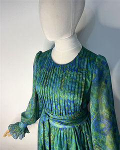 Abito Lungo da Donna Personalizzabile Semi-Trasparente con Stampa, <span class=keywords><strong>Plissettato</strong></span>, Vita Alta, Modesto, in Chiffon, Collo Tondo, Maniche Lunghe a Palloncino - Product Image 2