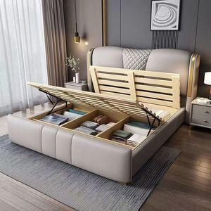 Cama de Cuero Italiano con Cajones Laterales, Base de Cama con Listones Mejorada, Cama King Size para Villa - Product Image 5