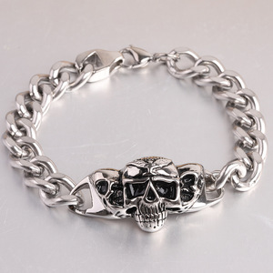 Pulsera de Calavera para Hombre, Cadena de Acero de Titanio, Joyería Punk Hip Hop, Diseño Geométrico de Esqueleto, Color Acero AD1076 - Product Image 1