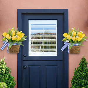 Nuevo tulipán amarillo flores decorativas corona y plantas dulce florero <span class=keywords><strong>de</strong></span> pared decoración del hogar vacaciones y decoraciones para fiestas suministros - Product Image 4