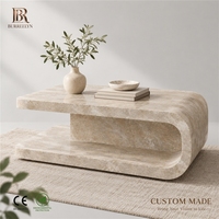 Table basse en pierre de travertin blanc naturel, forme en U, table basse pour salon, villa, hôtel, hall d'entrée, décoration OEM