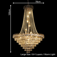 Vente en gros de lustre moderne en cristal de luxe noir or avec alimentation CA haut LED pour hôtel, banquet, mariage, plafonnier suspendu