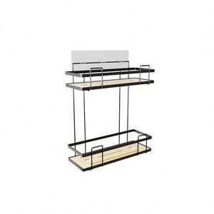 Étagère d'angle murale moderne en bois et acier pour douche, sans perçage, 2 niveaux, en métal, pour cuisine/salle de bain - Product Image 3