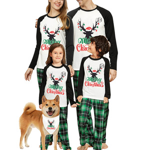 Fábrica Feliz Natal Xmas Elk Impresso Família Pijama Define Moda Cor Bloqueado Tops Calças Xadrez Sleepwear Outfits - Product Image 1