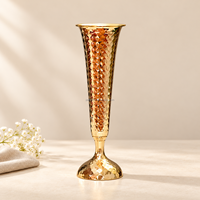 Vase à fleurs moderne en métal doré, haut, géométrique, texturé, en forme de trompette, support de piédestal pour centre de table de mariage, fête, hôtel, décoration d'événements