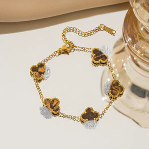 Bracelet trèfle à quatre feuilles <span class=keywords><strong>en</strong></span> <span class=keywords><strong>pierre</strong></span> <span class=keywords><strong>naturelle</strong></span> unisexe, luxe léger, sensation haut de gamme, <span class=keywords><strong>bijoux</strong></span> transfrontaliers très demandés <span class=keywords><strong>en</strong></span> gros - Product Image 4