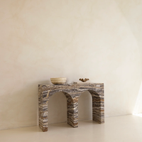 KUMUSI FURNITURE Table console arquée en marbre style Wabi-Sabi pour salon de villa et appartement