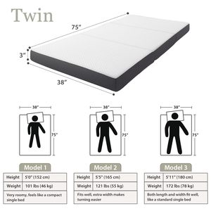 Colchón Plegable de Espuma Viscoelástica Triple, Colchón Plegable con Funda Extraíble y Lavable, Colchoneta para Dormir en el Suelo - Product Image 2