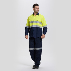 Camisa de Trabajo Ignífuga para Hombre, con Tiras Reflectantes Amarillas, Mezcla Acrílica, Ropa de Protección para Minería, Diseño Dividido, 180gsm - Product Image 1